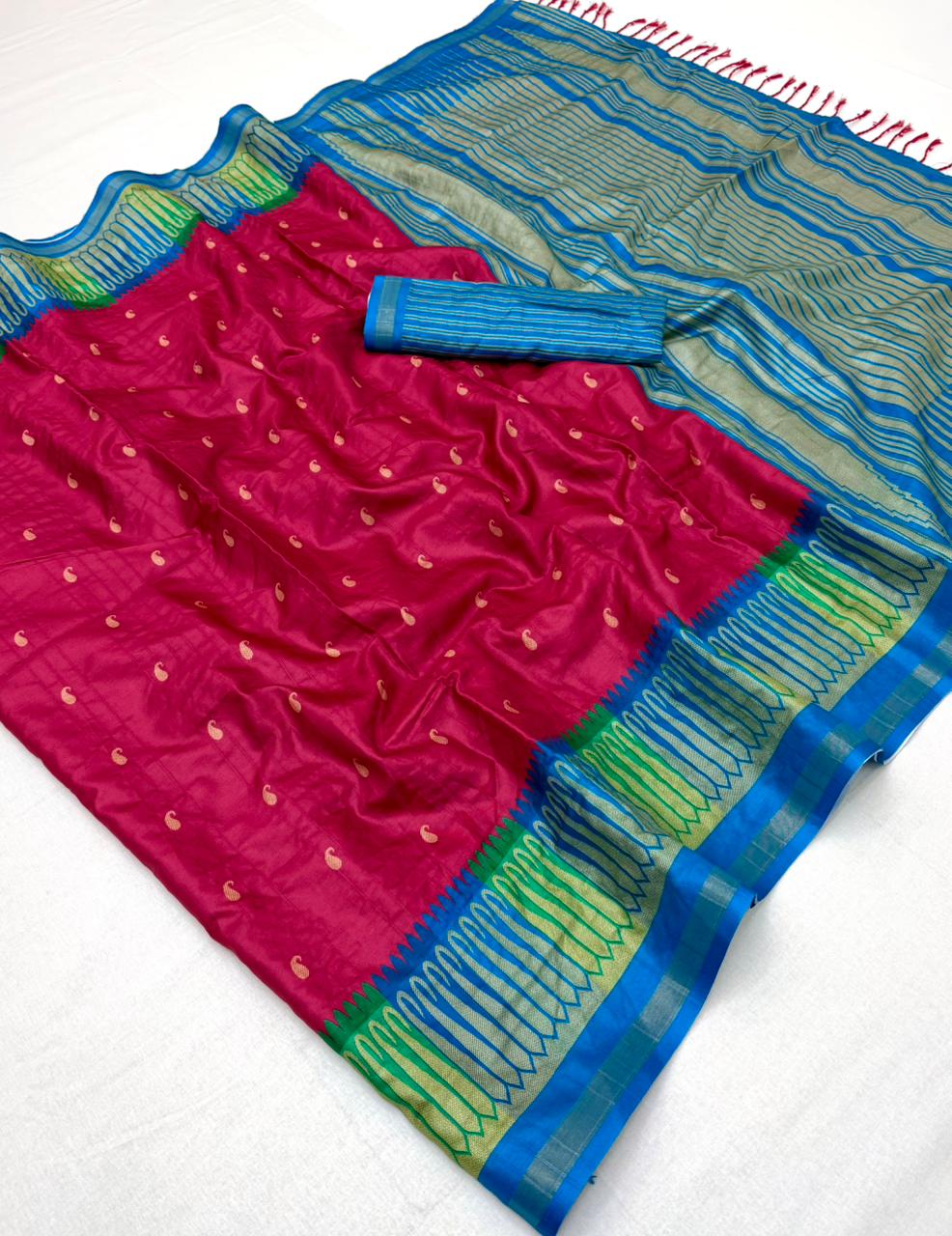 Palimpsest Wine Pure Zari Weaving Banarasi Tussar Silk Saree With Aplomb Blouse Piece