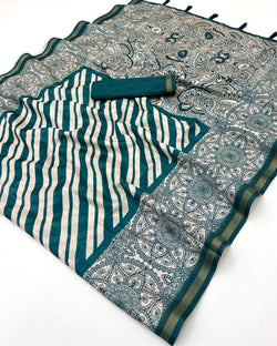 Lagniappe Rama Printed Cotton Silk Saree With Resplendent Blouse Piece