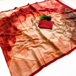 Staggering Multicolor Digital Printed Satin Silk Saree With Desiring Blouse Piece