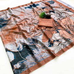 Effulgent Multicolor Digital Printed Satin Silk Saree With Artistic Blouse Piece