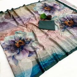 Evanescent Multicolor Digital Printed Satin Silk Saree With Comely Blouse Piece