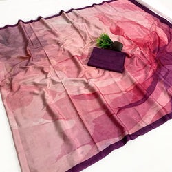 Quintessential Multicolor Digital Printed Satin Silk Saree With Sophisticated Blouse Piece