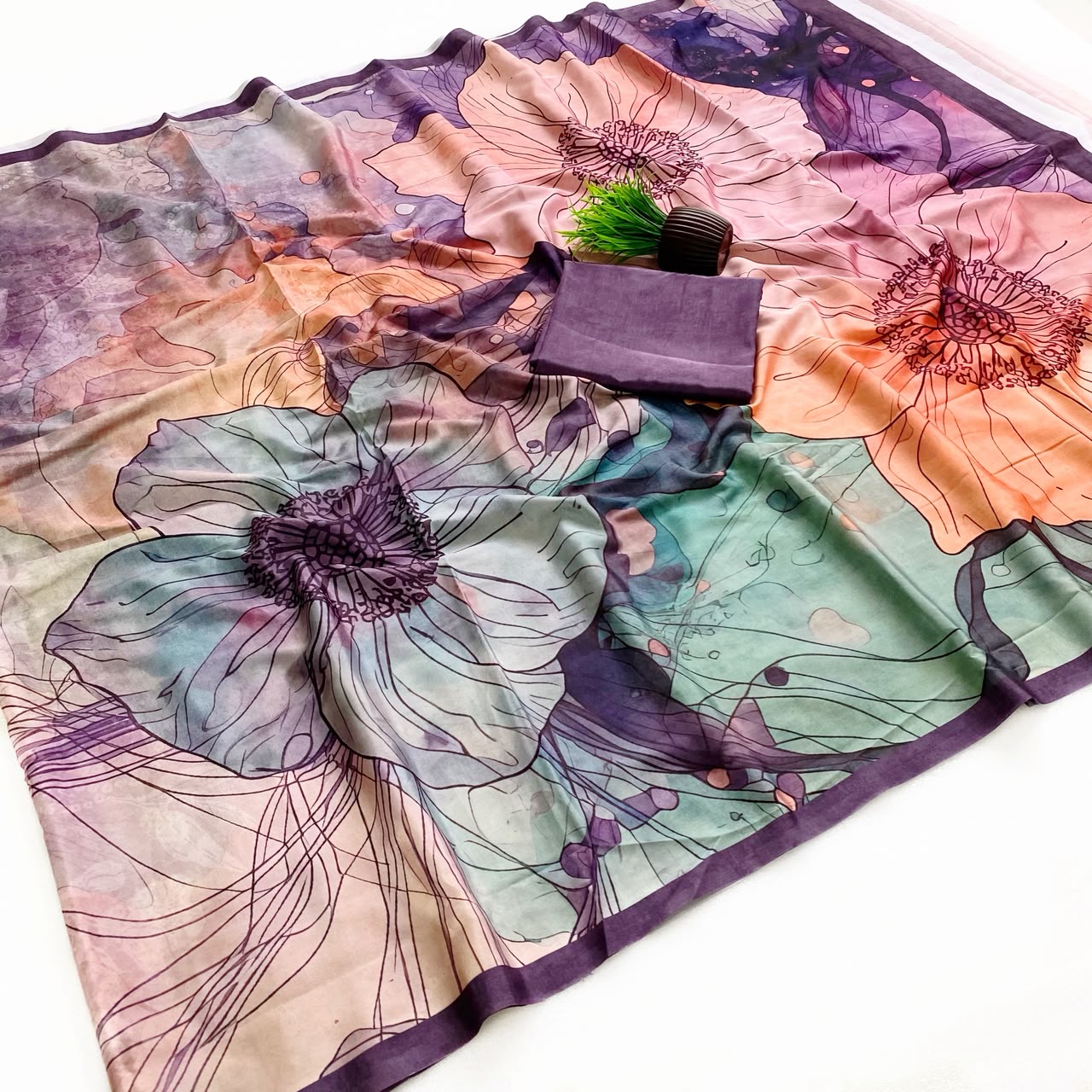 Forbearance Multicolor Digital Printed Satin Silk Saree With Preferable Blouse Piece