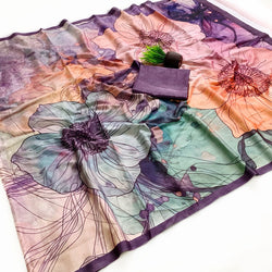 Forbearance Multicolor Digital Printed Satin Silk Saree With Preferable Blouse Piece