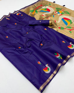 Chatoyant Royal Blue Pure Munga Cotton Silk Saree With Delectable Blouse Piece