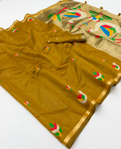 Quintessential Mustard Pure Munga Cotton Silk Saree With Marvellous Blouse Piece