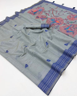 Enticing Grey Pure Munga Cotton Silk Saree With Capricious Blouse Piece