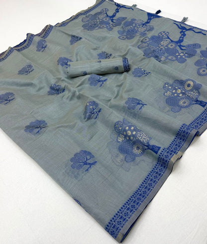 Scrumptious Grey Pure Munga Cotton Silk Saree With Majesty Blouse Piece