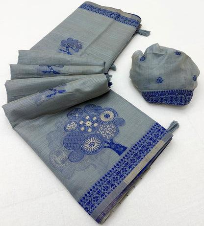 Scrumptious Grey Pure Munga Cotton Silk Saree With Majesty Blouse Piece