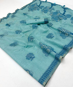Ideal Sky Pure Munga Cotton Silk Saree With Scintillating Blouse Piece