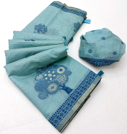 Ideal Sky Pure Munga Cotton Silk Saree With Scintillating Blouse Piece