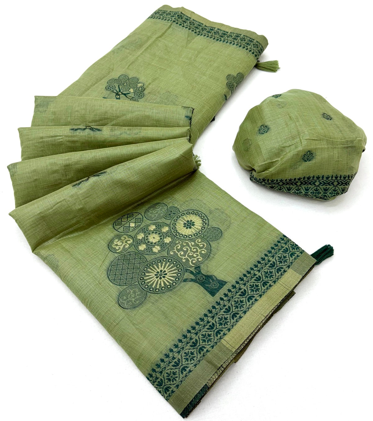 Murmurous Green Pure Munga Cotton Silk Saree With Inimitable Blouse Piece