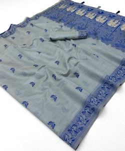 Classy Grey Pure Munga Cotton Silk Saree With Mesmerising Blouse Piece