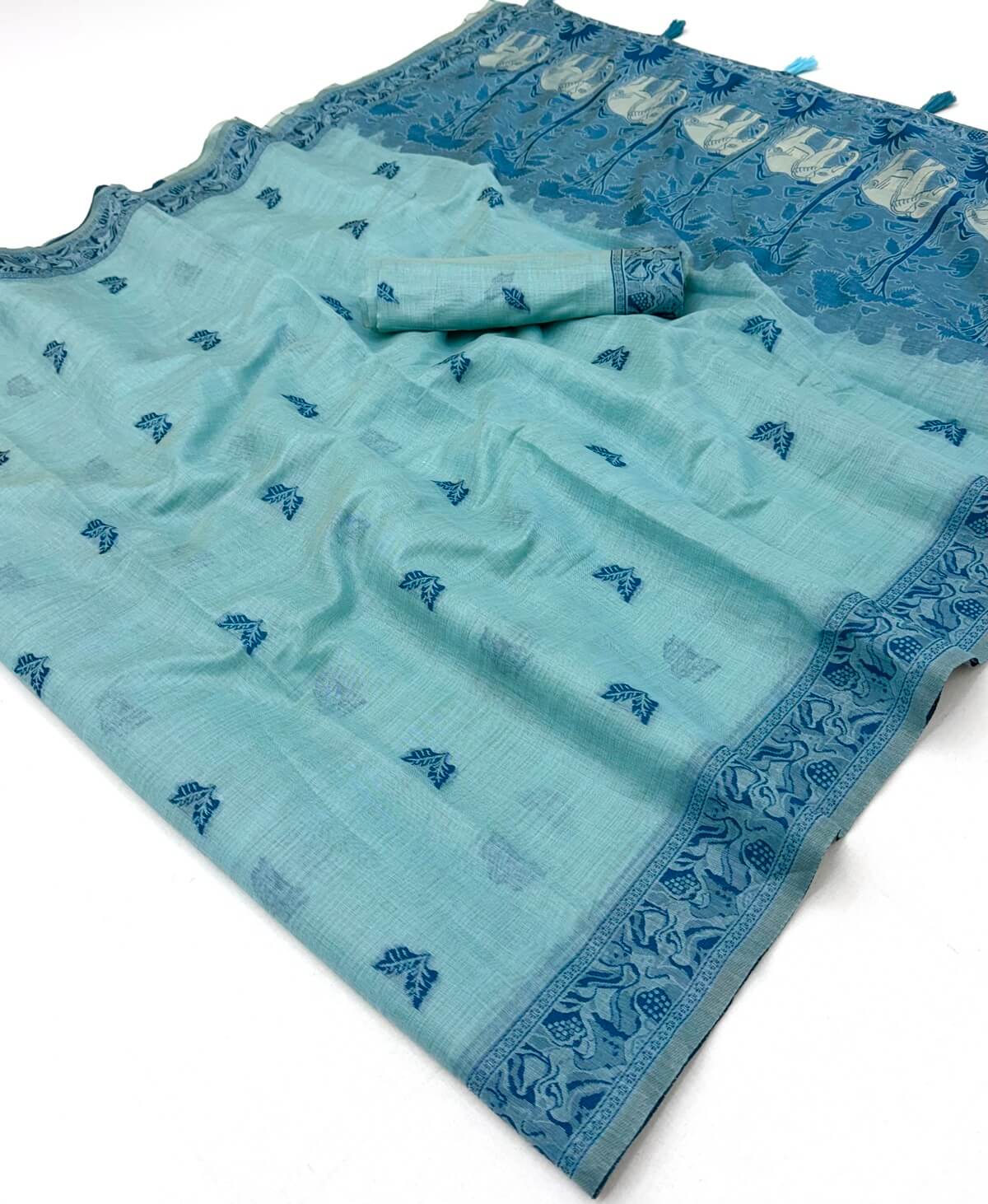 Bewitching Sky Pure Munga Cotton Silk Saree With Invaluable Blouse Piece