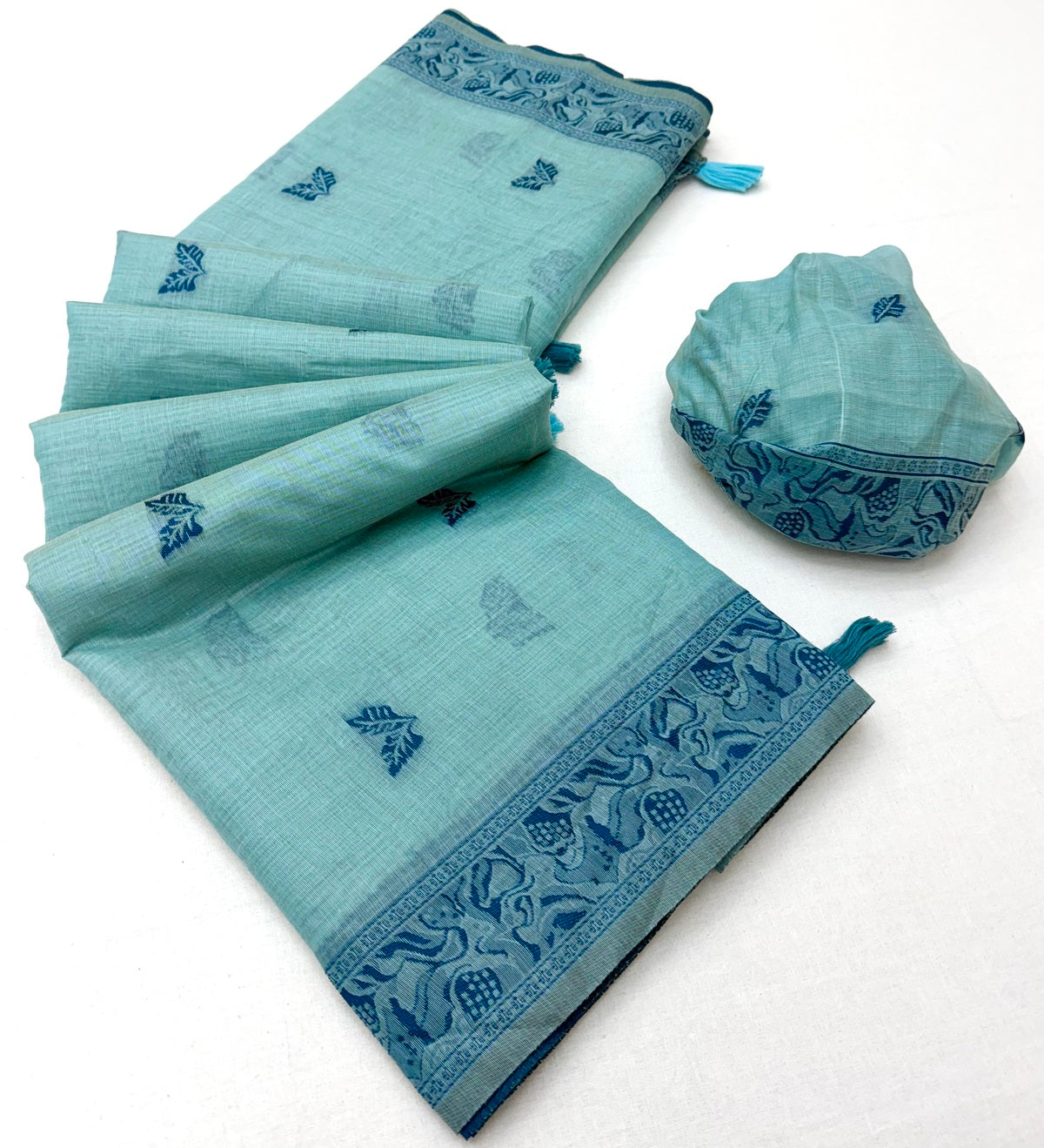 Bewitching Sky Pure Munga Cotton Silk Saree With Invaluable Blouse Piece