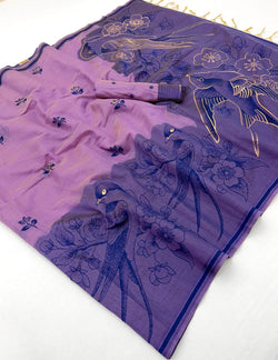 Energetic Lavender Pure Munga Cotton Silk Saree With Designer Blouse Piece