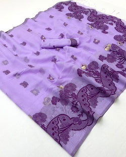 Propinquity Lavender Jamdani Cotton Silk Saree With Lustrous Blouse Piece