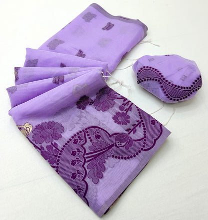 Propinquity Lavender Jamdani Cotton Silk Saree With Lustrous Blouse Piece