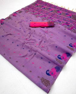 Evanescent Lavender Pure Munga Cotton Silk Saree With Zephyr Blouse Piece