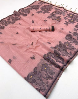 Tantalizing Pink Pure Munga Cotton Silk Saree With Sempiternal Blouse Piece