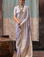 Angelic Lavender Banarasi Satin Silk Saree With Flameboyant Blouse