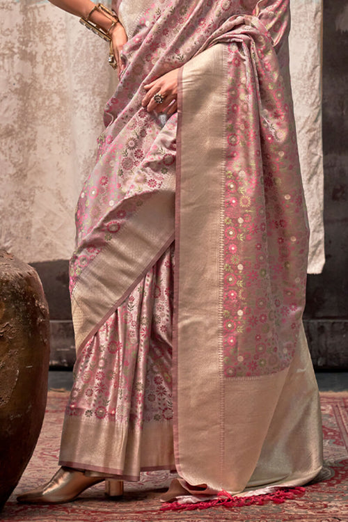 Load image into Gallery viewer, Desiring Light Pink Banarasi Satin Silk Saree With Gratifying Blouse
