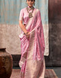 Refreshing Baby Pink Banarasi Satin Silk Saree With Classy Blouse