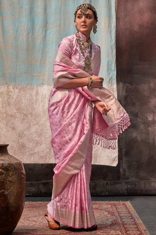 Load image into Gallery viewer, Refreshing Baby Pink Banarasi Satin Silk Saree With Classy Blouse
