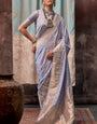 Outstanding Grey Banarasi Satin Silk Saree With Intricate Blouse