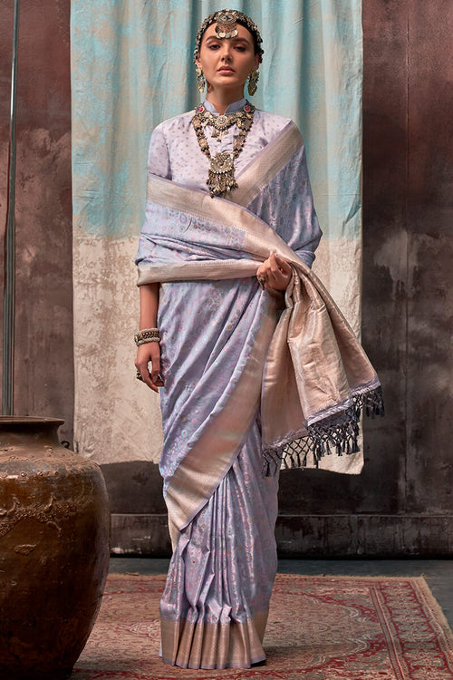 Load image into Gallery viewer, Outstanding Grey Banarasi Satin Silk Saree With Intricate Blouse
