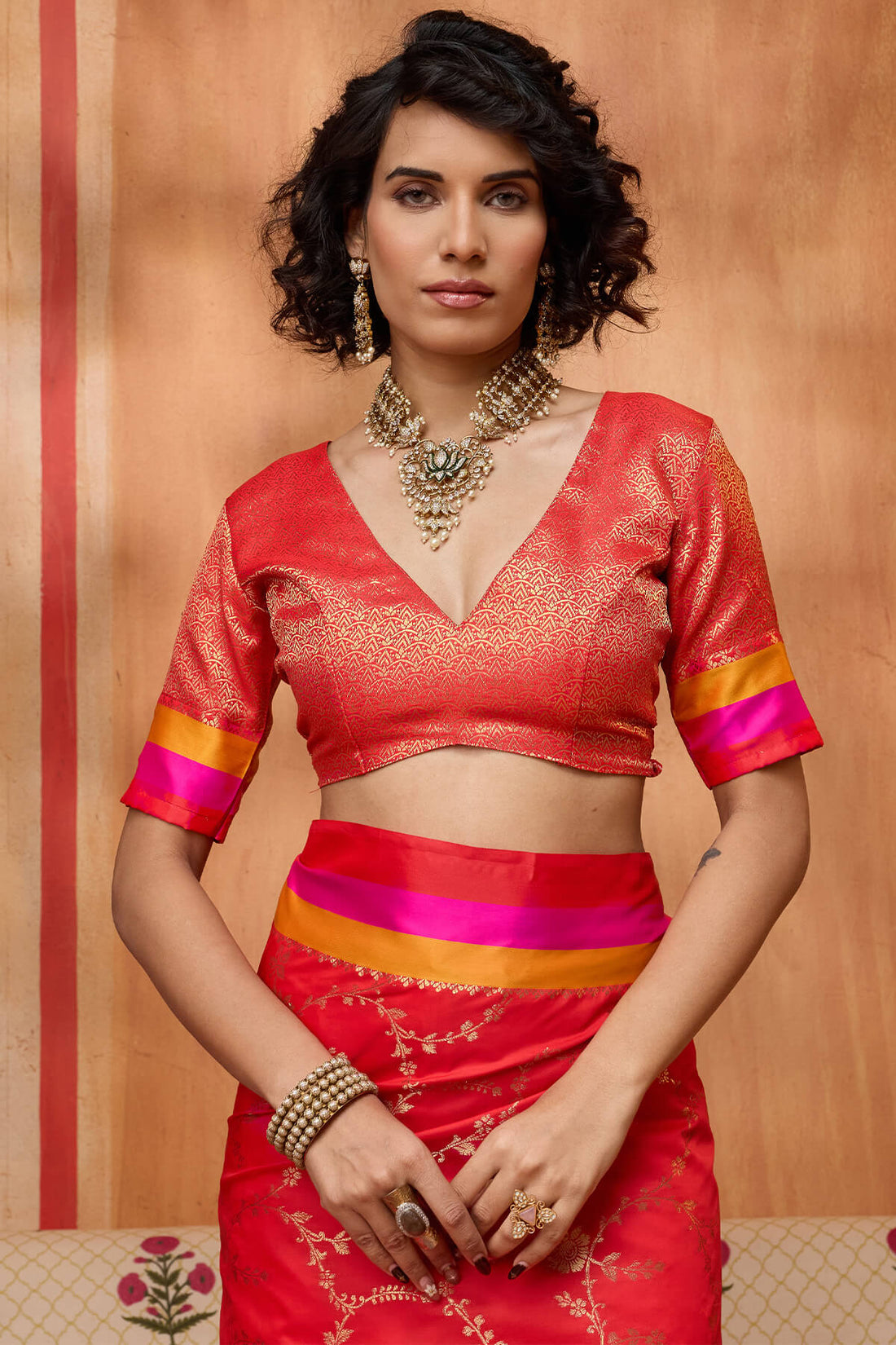 Scintilla Red Pure Zari Weaving Banarasi Silk Saree With Stylish Blouse Piece