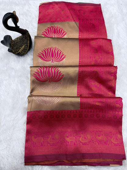Scintilla Beige and Dark Pink Soft Silk Saree With Improbable Blouse Piece