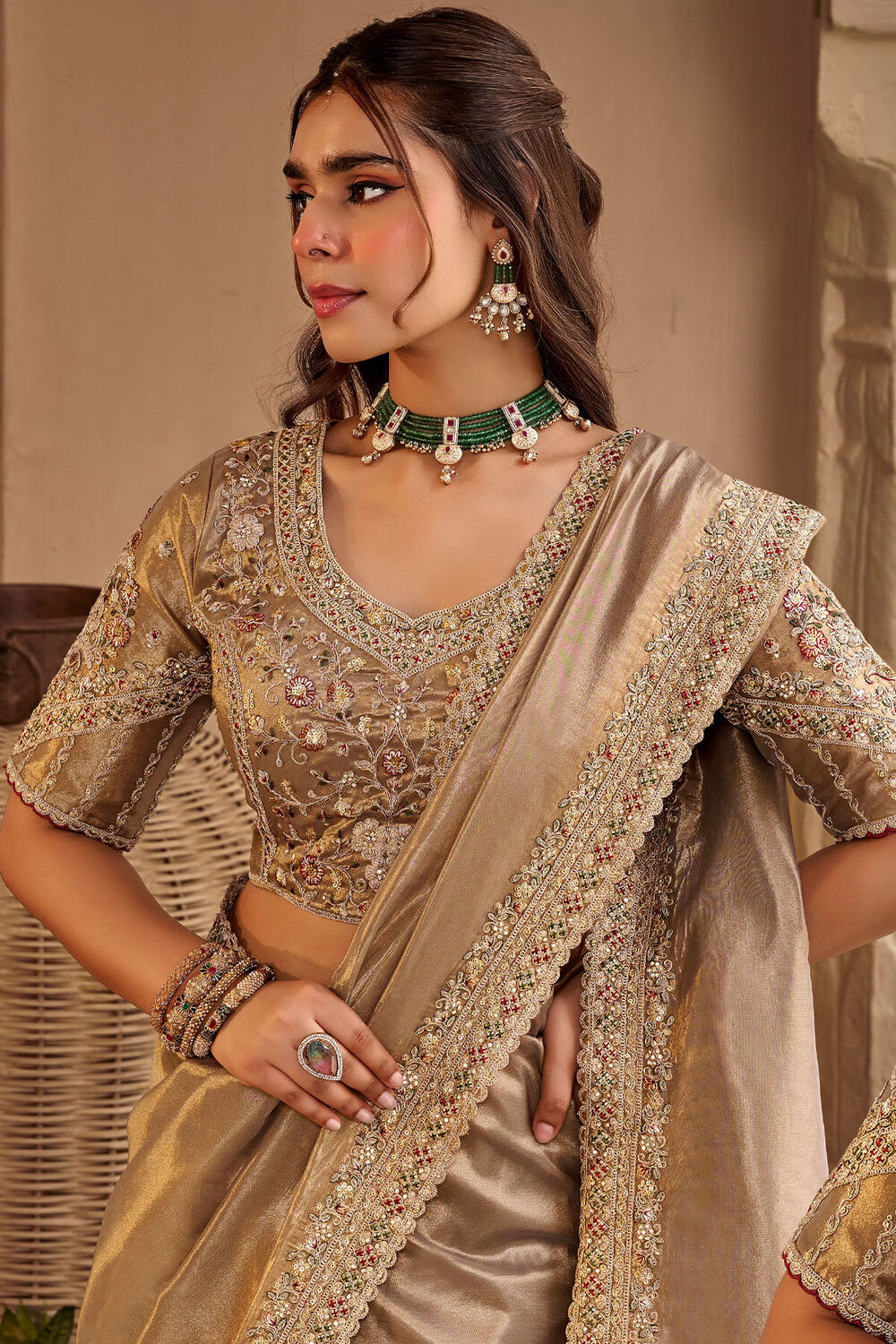 Desuetude Grey Pure Viscose Hand Embroidery Work Saree With Stitched Blouse