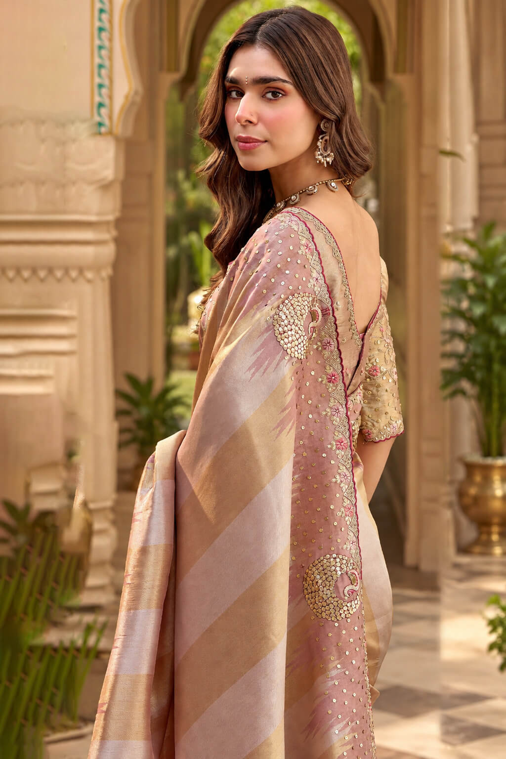 Splendiferous Lavender Pure Viscose Hand Embroidery Work Saree With Stitched Blouse