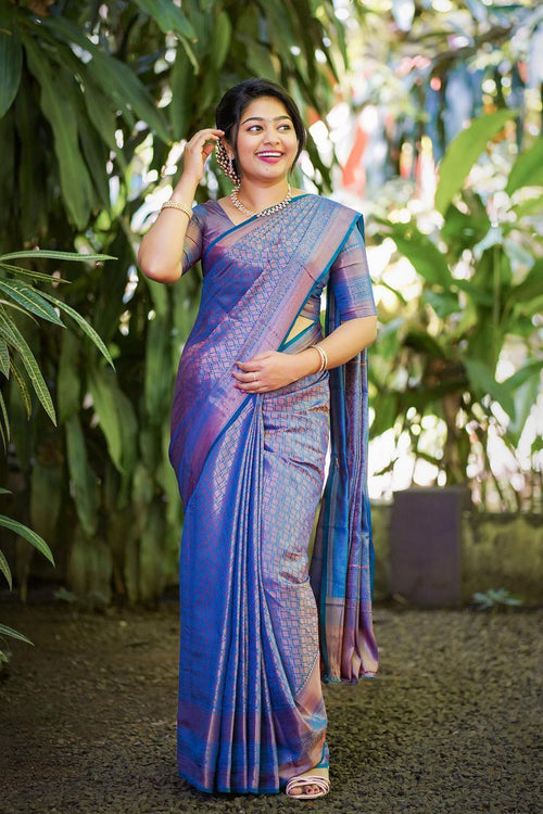 Load image into Gallery viewer, Splendorous Blue Soft Silk Saree With Exuberant Blouse Piece
