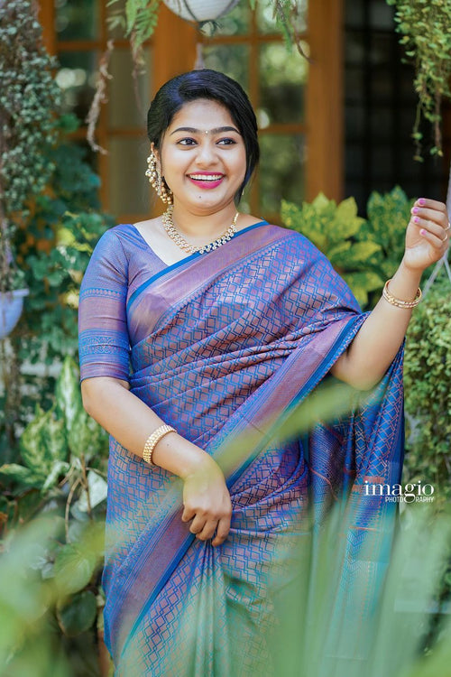 Load image into Gallery viewer, Splendorous Blue Soft Silk Saree With Exuberant Blouse Piece
