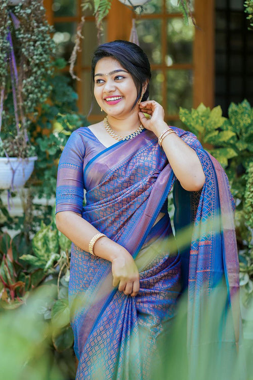 Load image into Gallery viewer, Splendorous Blue Soft Silk Saree With Exuberant Blouse Piece
