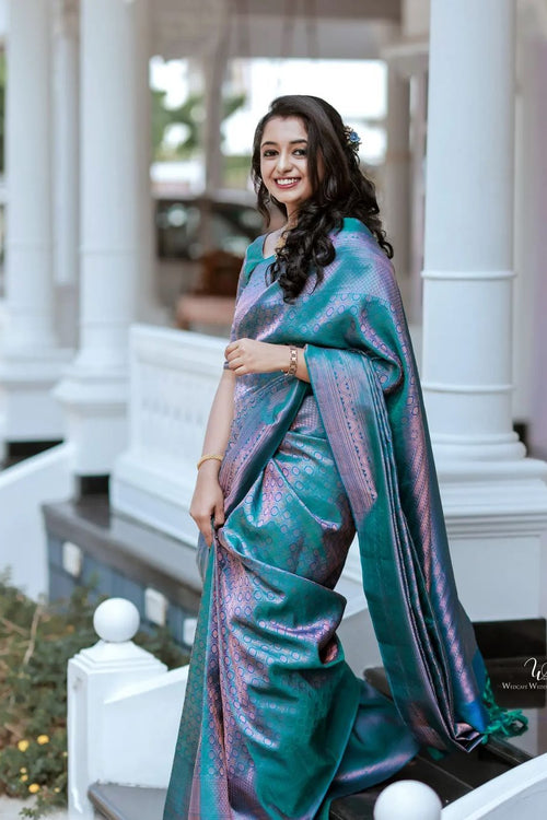 Firozi Color Handloom Raw Silk Saree - Aadanya Collection YF#22761 at Rs  2262.00 | Handloom Silk Sarees | ID: 2851607050212