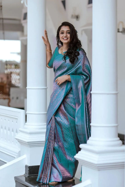 Buy Festival Wear Firozi Weaving Pure Silk Saree Online From Surat  Wholesale Shop.