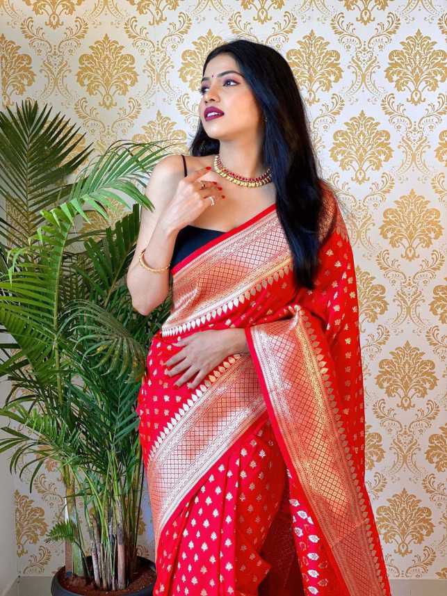 Excellent Red Soft Banarasi Silk Saree With Nemesis Blouse Piece