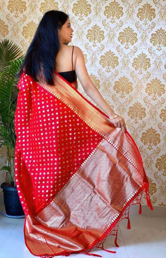 Excellent Red Soft Banarasi Silk Saree With Nemesis Blouse Piece