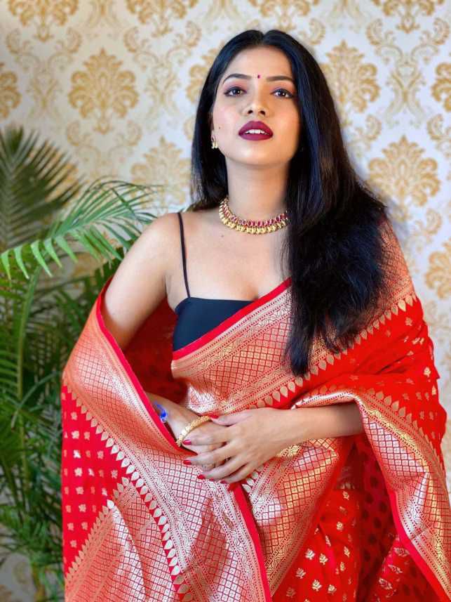 Excellent Red Soft Banarasi Silk Saree With Nemesis Blouse Piece