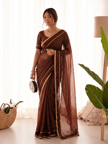 Ethereal Brown Banarasi Viscose Silk Saree With Prodigal Blouse Piece