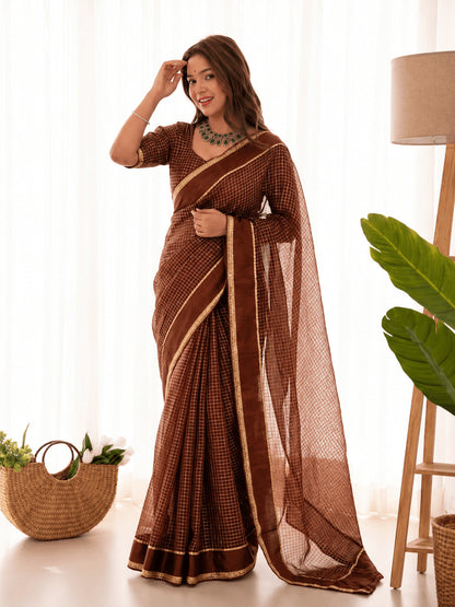 Ethereal Brown Banarasi Viscose Silk Saree With Prodigal Blouse Piece