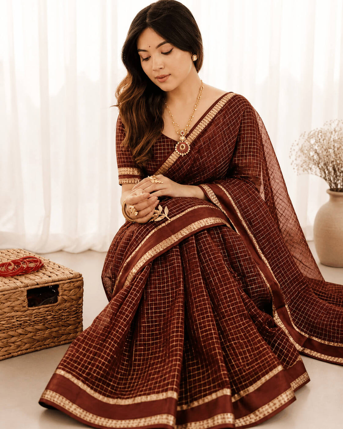 Ethereal Brown Banarasi Viscose Silk Saree With Prodigal Blouse Piece