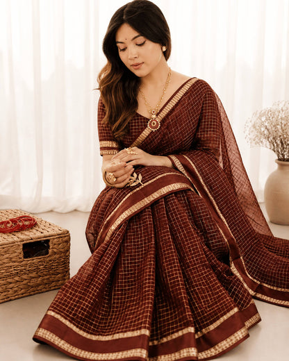 Ethereal Brown Banarasi Viscose Silk Saree With Prodigal Blouse Piece