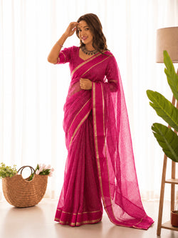 Hypnotic Dark Pink Banarasi Viscose Silk Saree With Dazzling Blouse Piece