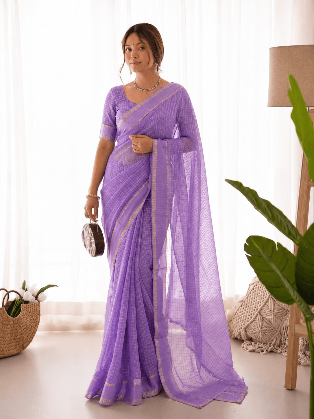 Beleaguer Lavender Banarasi Viscose Silk Saree With Super classy Blouse Piece