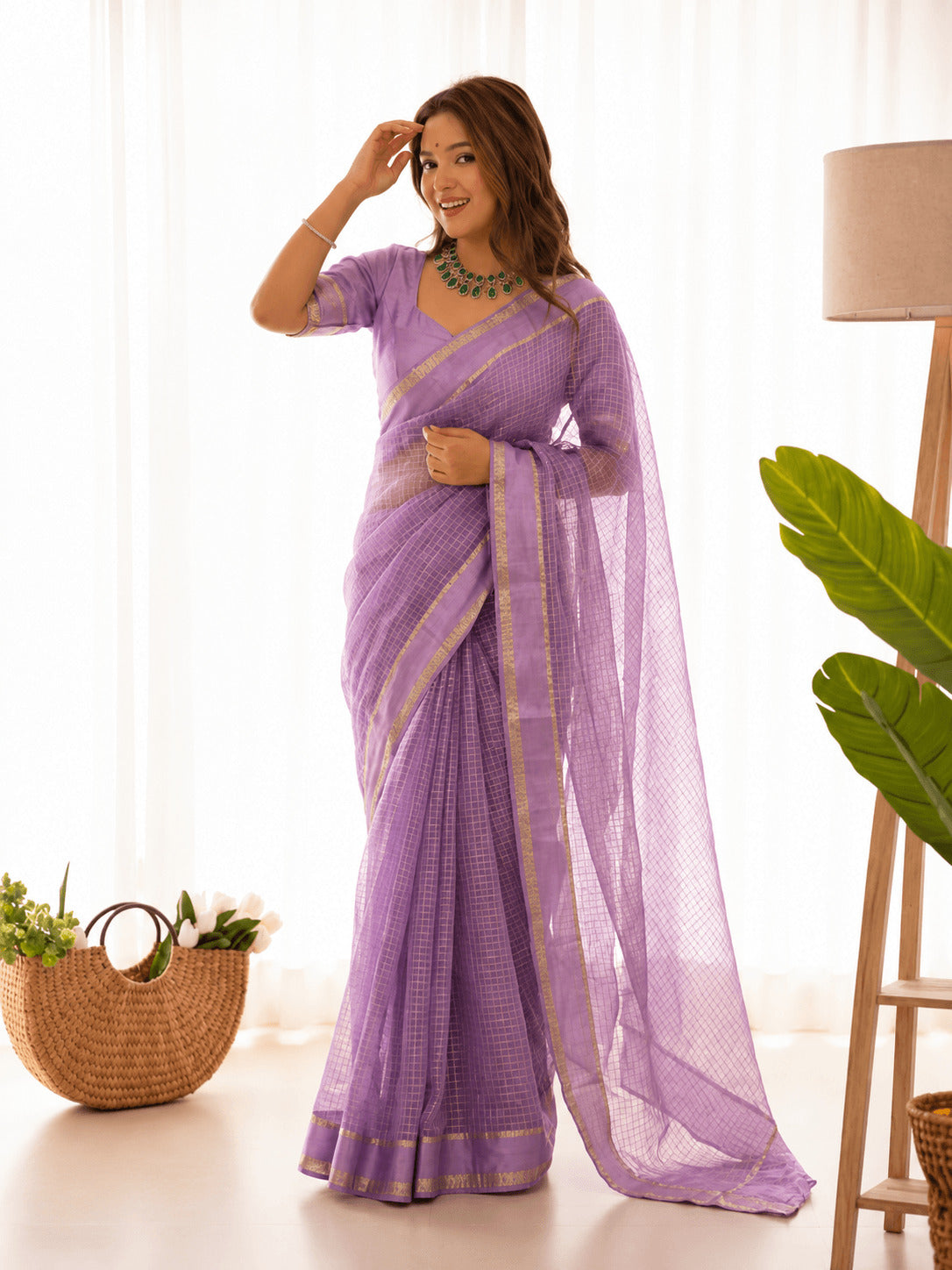 Beleaguer Lavender Banarasi Viscose Silk Saree With Super classy Blouse Piece