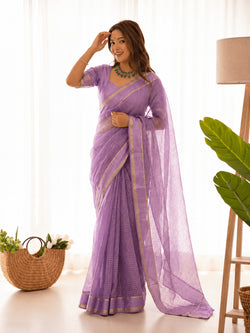 Beleaguer Lavender Banarasi Viscose Silk Saree With Super classy Blouse Piece